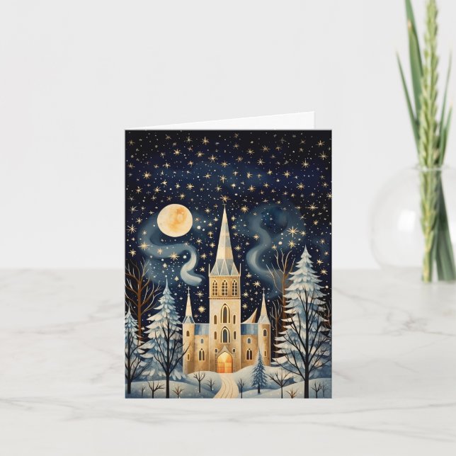 Vintage Gouache Styled Winter Church Blank (Devant)
