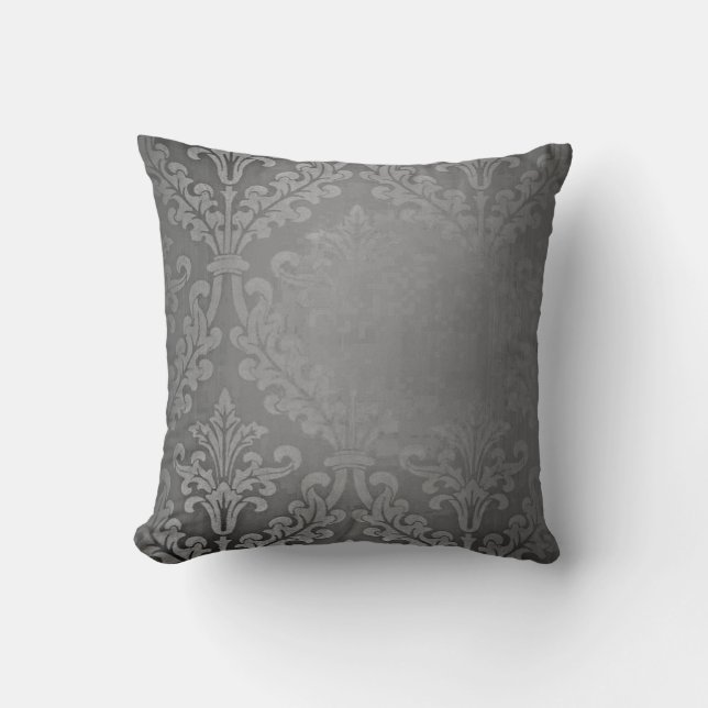 Vintage gris damassé à l'air triste coussin déco (Recto)