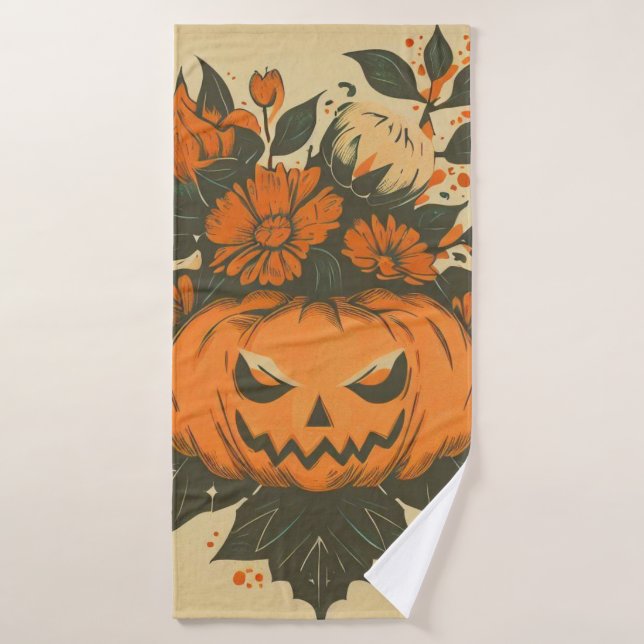 Vintage/Halloween/Automne/citrouille (Serviette de bain)