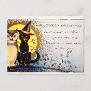 Vintage Halloween chat et hibou carte postale