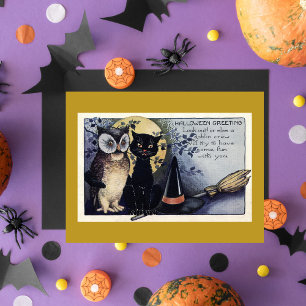 Vintage Halloween Chat noir et hibou sorcière Casq