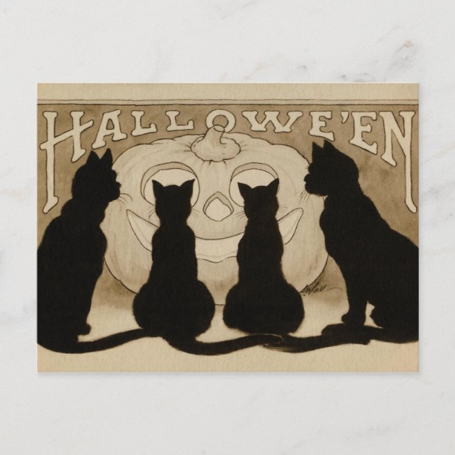 Vintage Halloween chats noirs citrouille carte pos (Devant)