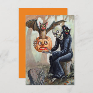 Vintage Halloween Citrouille Graveyard Éffrayant A