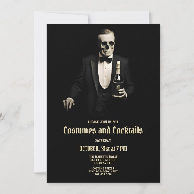 Vintage Halloween Cocktails et Costumes Invitation (Devant)