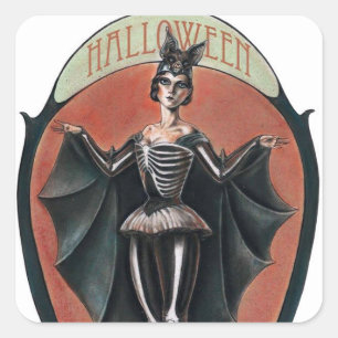 Vintage Halloween femme en costume autocollant