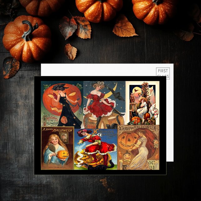 Vintage Halloween Femmes Montage Grande carte post (Vintage Halloween Women Montage Large Postcard)