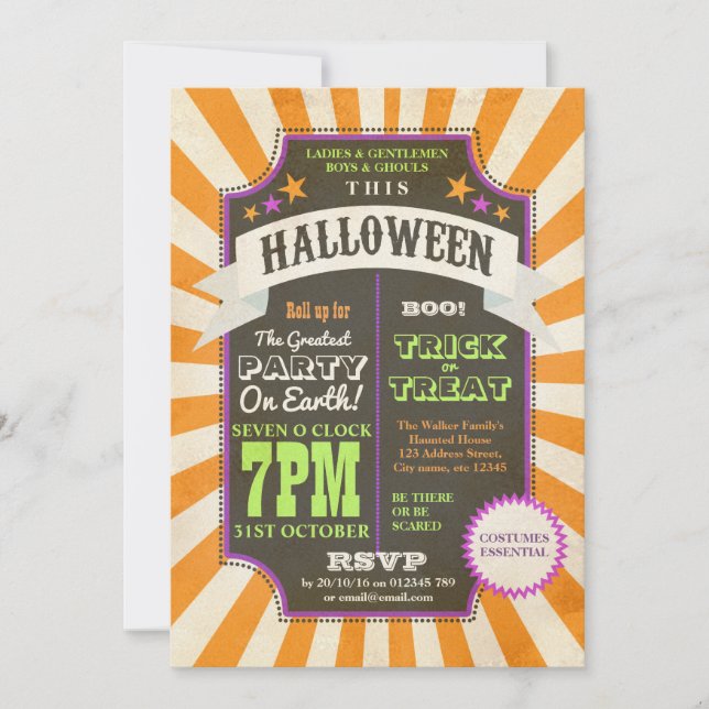 Vintage Halloween Party Orange Carnival invitation (Devant)