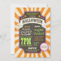 Vintage Halloween Party Orange Carnival invitation