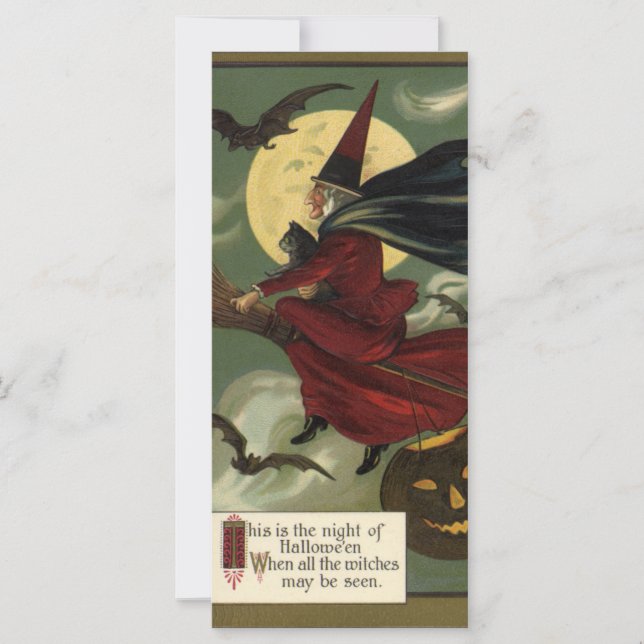 Vintage Halloween sorcière Broomstick avec chat (Devant)