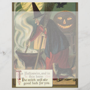 Vintage Halloween sorcière Stirring Magique Cauldr