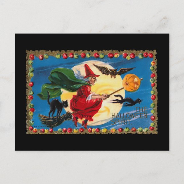Vintage Halloween Spirit Witch Invitation Carte po (Devant)