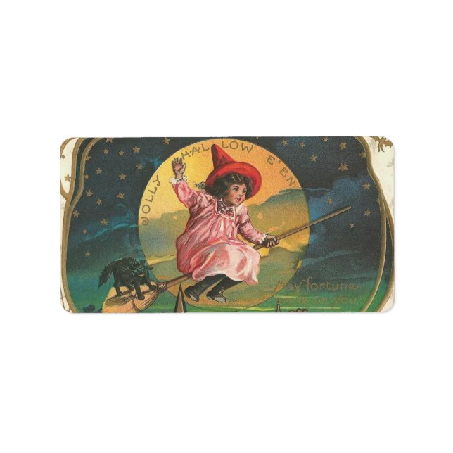 Vintage Halloween Witch Image sur Étiquette (Devant)