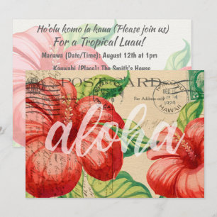 Vintage Hawaii Hibiscus Carte postale Luau Invitat