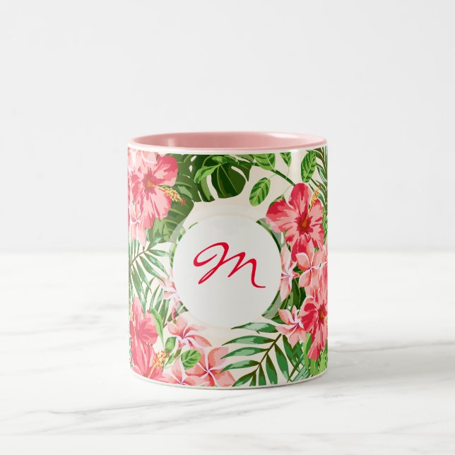 Vintage Hibiscus rouge motif Monogram Mug (Centre)