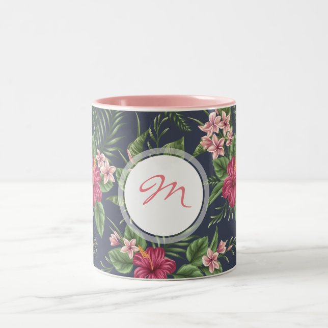 Vintage Hibiscus sombre motif Monogram Mug (Centre)
