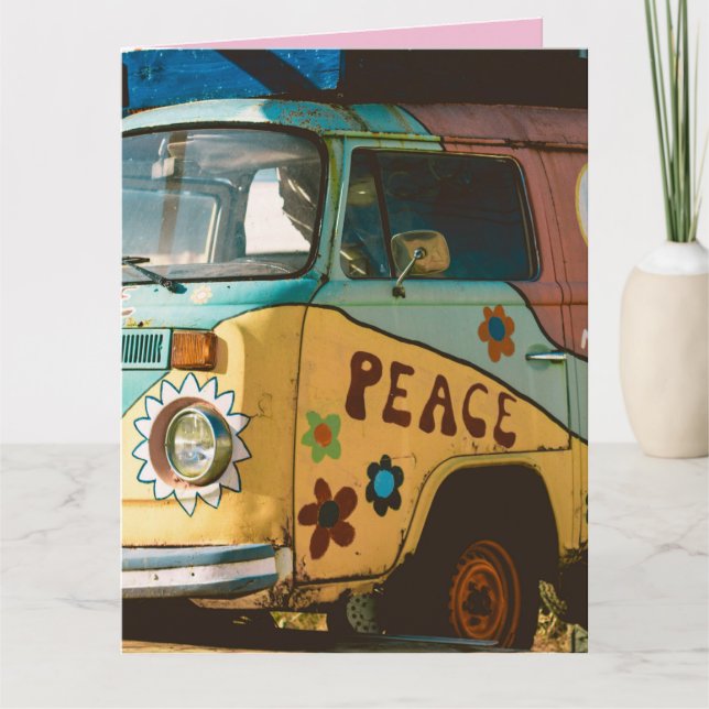 VINTAGE HIPPIE VAN FUNNY ACCUEILLANT CARTE D'ANNIV (Devant)