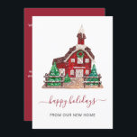 Vintage House Christmas Weve Cartes de fin de anné<br><div class="desc">Vintage sapin de Noël Maison rouge Nous avons déménagé faire-part de déménagement</div>