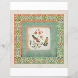 Vintage Hummingbirds Chinoiserie asiatique feuille