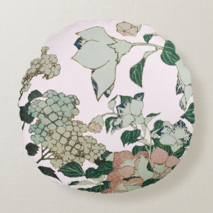 Vintage Hydrangea & Rustic Floral Coussin rond