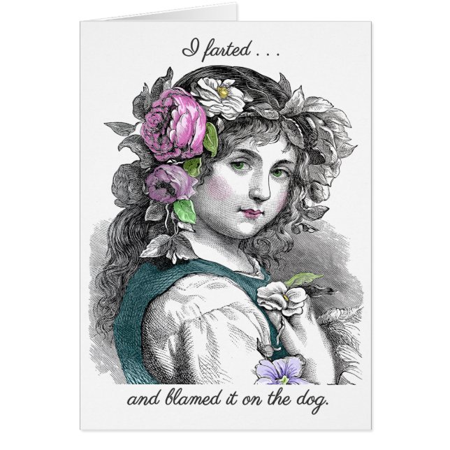 Vintage Image Jolie fille Farts Funny Note Card (Devant)