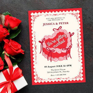 Vintage invitation à gâteau mariage rouge mignon