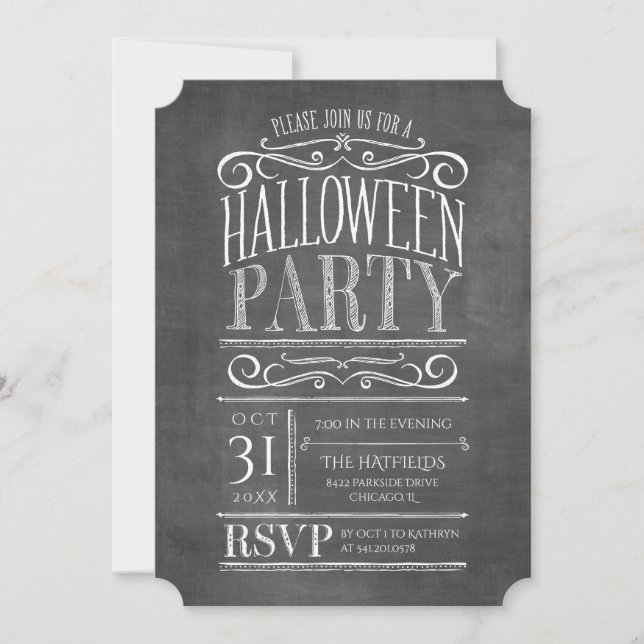 Vintage Invitation de la partie Halloween Chalkboa (Devant)