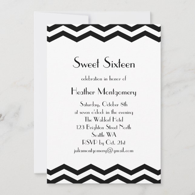 Vintage Invitation de l'Sweet sixteen noir et blan (Devant)