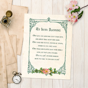 Vintage Irish Blessing avec Shamrock et cadre rust