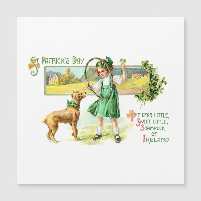 Vintage irlandais Lass, Shamrocks et chien (Devant)
