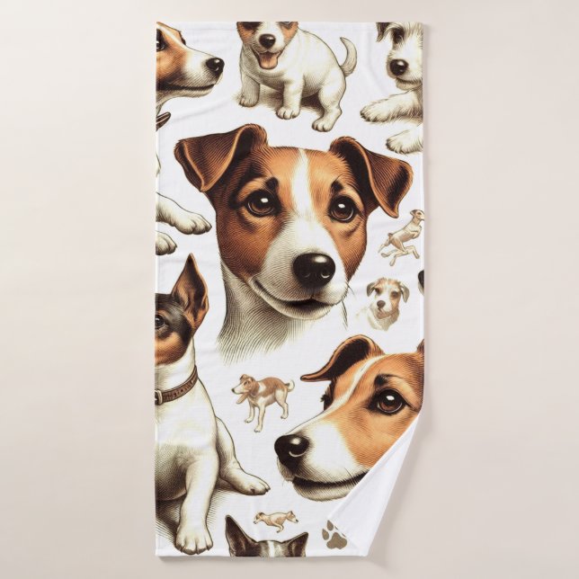 Vintage Jack Russell Terrier sans fil (Serviette de bain)