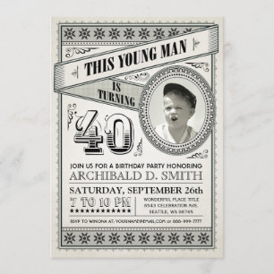 Vintage jalon Anniversaire Invitations Votre Photo