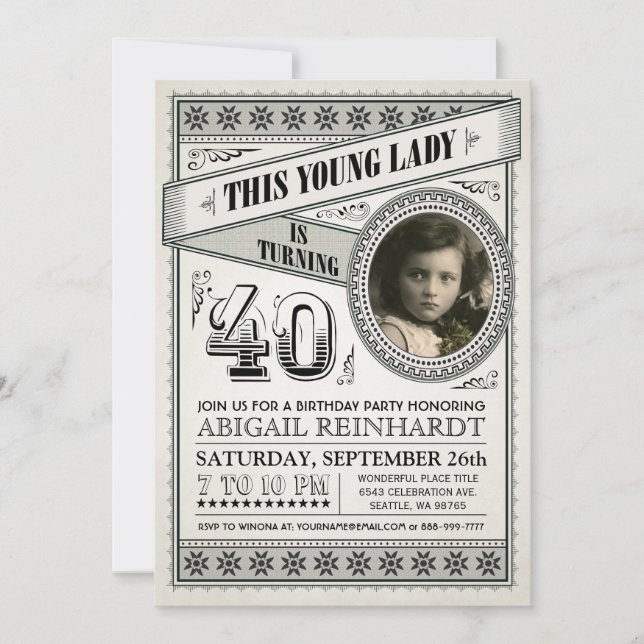 Vintage Jalon Anniversaire Invitations Votre Photo (Devant)