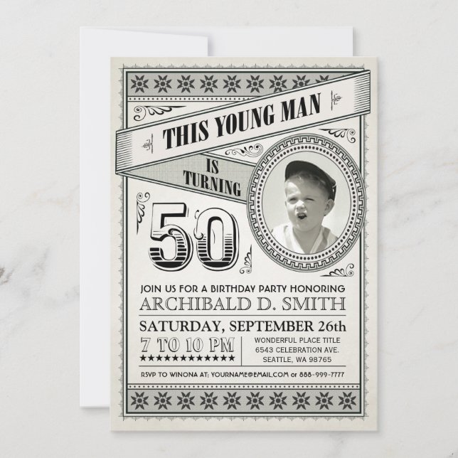 Vintage Jalon Anniversaire Invitations Votre Photo (Devant)