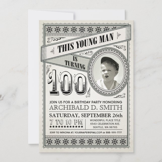 Vintage jalon Anniversaire Invitations Votre Photo (Devant)
