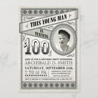 Vintage jalon Anniversaire Invitations Votre Photo