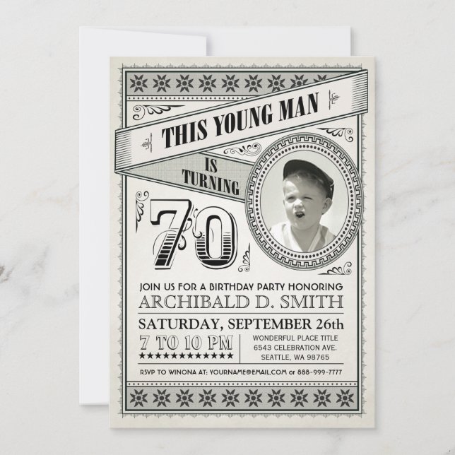 Vintage Jalon Anniversaire Invitations Votre Photo (Devant)