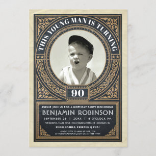 Vintage jalon Anniversaire Invitations Votre Photo