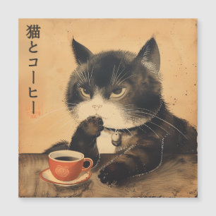 Vintage Japon art chat mignon avec une tasse de ca