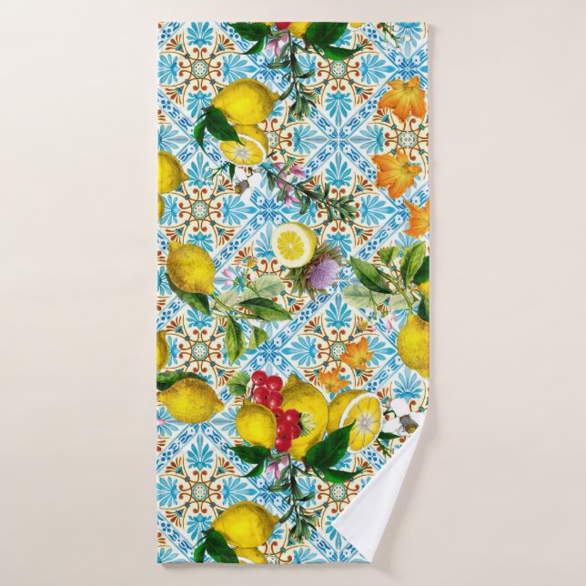 Vintage jardin sicilien de citron (Serviette de bain)