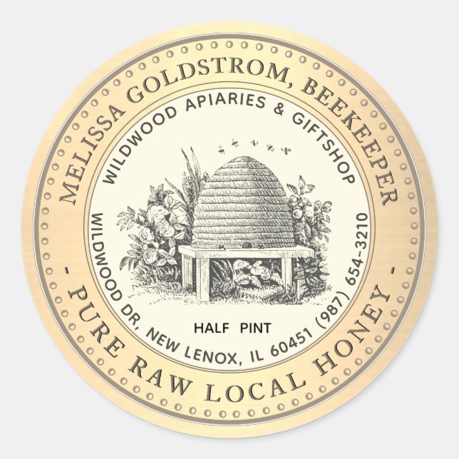 Vintage Jardin Skep Miel Étiquette Gold Frontière  (Devant)