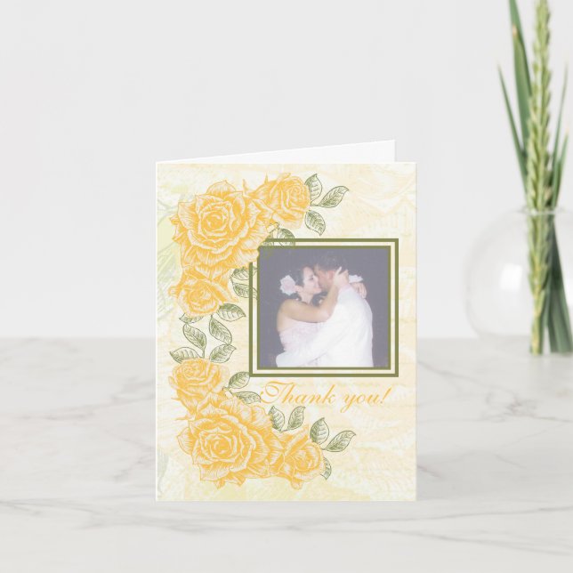 Vintage jaune roses mariage Merci carte de note (Devant)