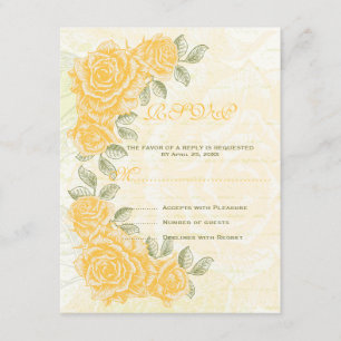 Vintage jaune roses mariage RSVP carte de réponse