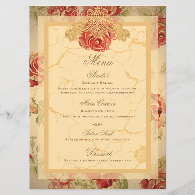 Vintage jaune rustique rose rouge menu personnalis (Devant)