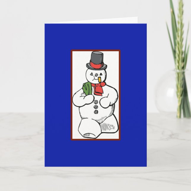 Vintage Jaunty Snowman - Une carte de Noël (Devant)