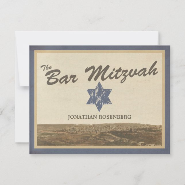 Vintage Jerusalem Bar Mitzvah RSVP Carte de répons (Devant)