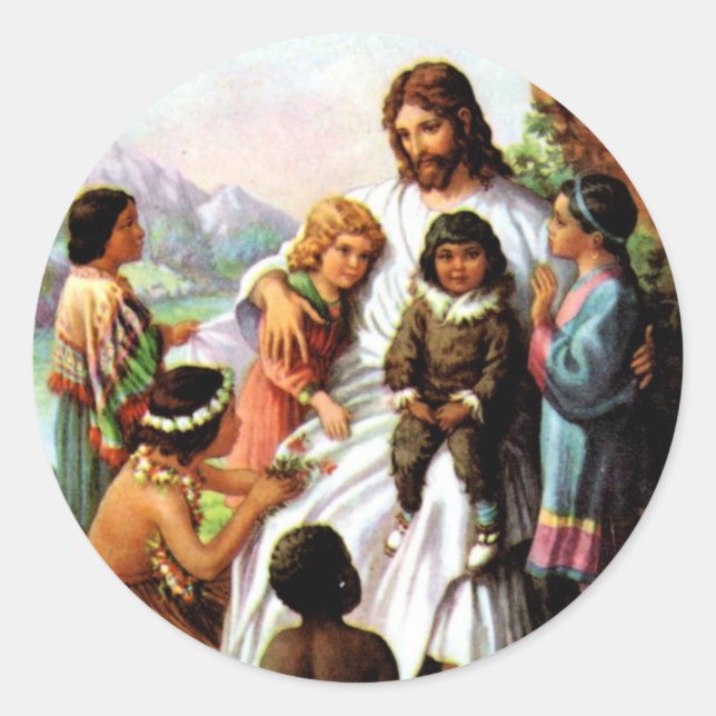 Vintage Jésus aime tous les enfants Sticker (Devant)