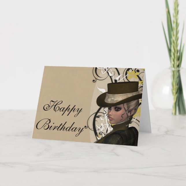 Vintage jolie femme joyeuse carte d'anniversaire 1 (Devant)