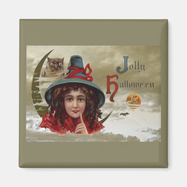 Vintage Jolly Halloween sorcier Magnet Carré (Devant)