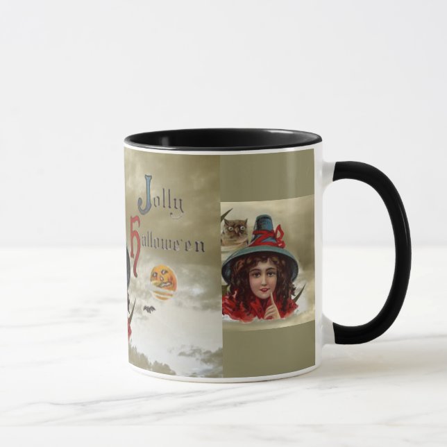 Vintage Jolly Halloween sorcière Ringer Mug (Droite)