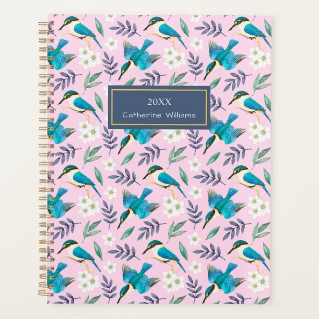 Vintage Kingfisher Birds Floral Rose Nom du Motif (Devant)